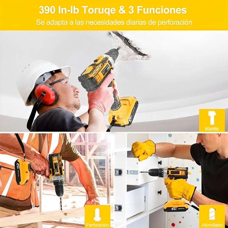 Taladro Inalámbrico + 26 Accesorios y 2 Batería de Regalo