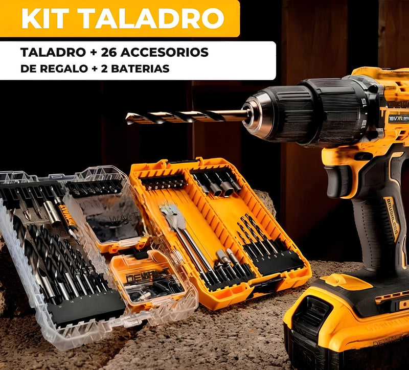 Taladro Inalámbrico + 26 Accesorios y 2 Batería de Regalo